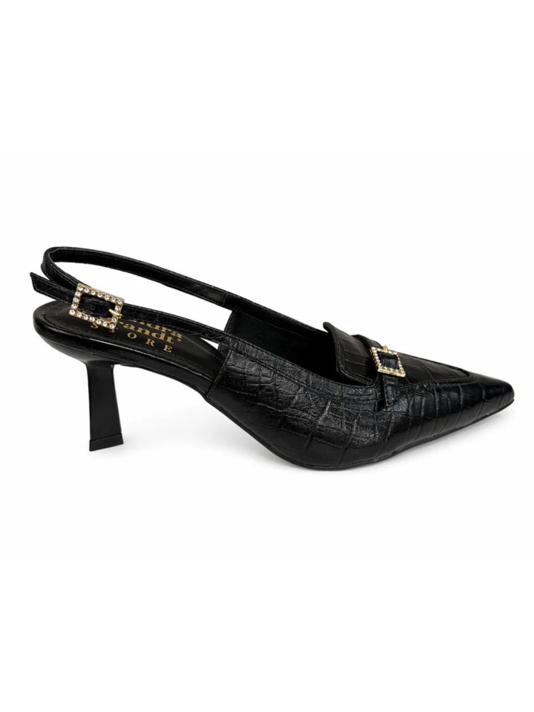 Scarpin Slingback Italiano Lua - Preto Croco