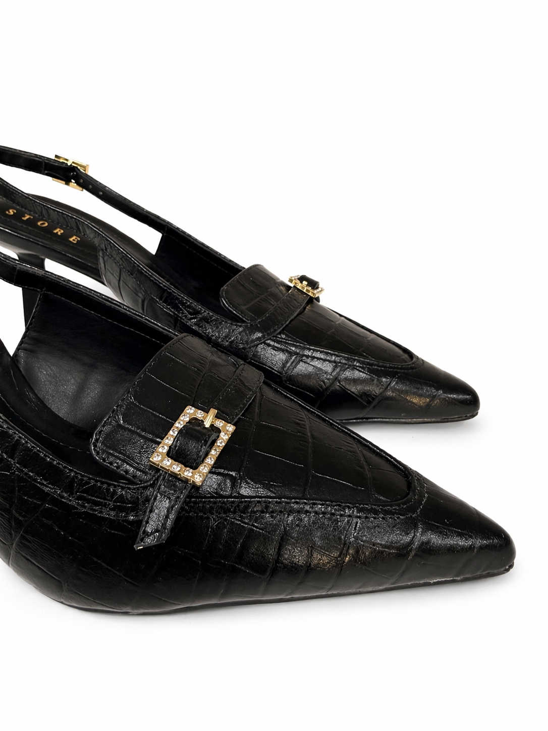Scarpin Slingback Italiano Lua - Preto Croco